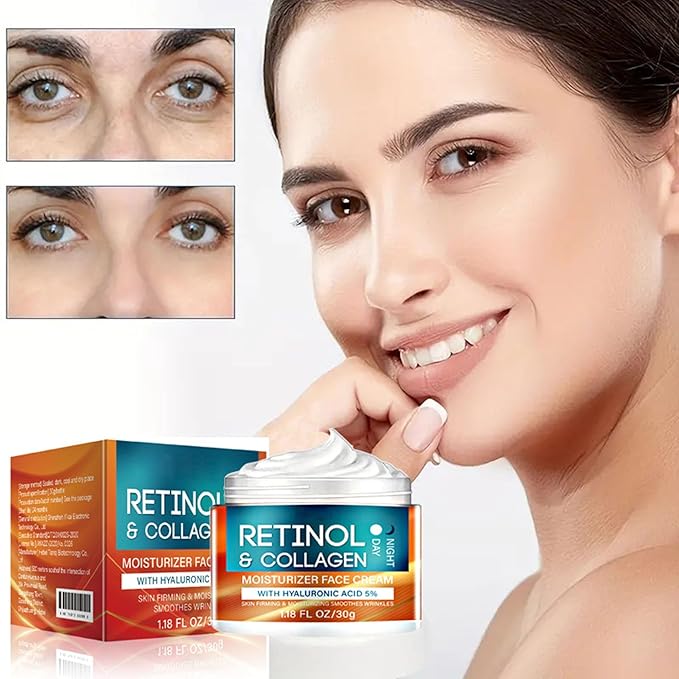 Retinol and Collagen Face Cream, Retinol Face Moisturizer with Hyaluronic Acid, Day & Night Anti Aging, Reduces Wrinkles, Fine Line, Hydrating Facial Moisturizer for Women Men Moisturizing Skin