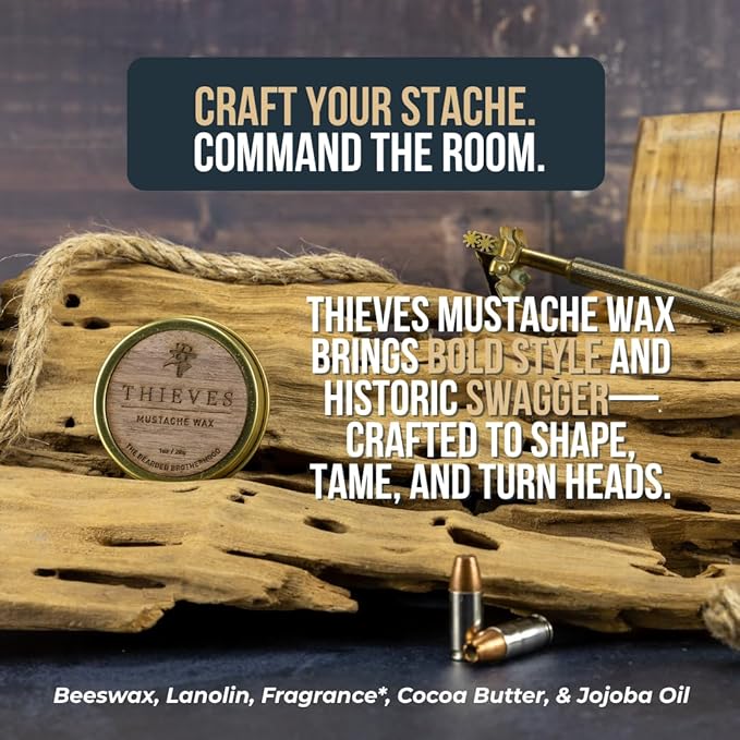 TBB Thieves Mustache Wax for Men | Natural Mustache Styler with Long-Lasting Hold | Cinnamon, Citrus, Rosemary & Rose Scent | Handcrafted in Texas | 1 oz