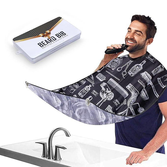 Beard Bib Beard Apron, Christmas Day Gift Beard Trimming Catcher Bib for Men Shaving and Hair Clippings, Waterproof Non-Stick Hair Catcher Grooming Cloth with 2 Suction Cups