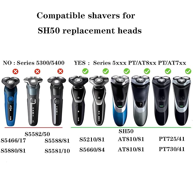 SH50 Replacement Blade Heads for Philipss Norelcos Series 5000 Electric Shavers Blades Head for AquaTouch(S5xxx) PowerTouch(PT8xx PT7xx) and AquaTouch(AT8xx AT7xx) (6 PACK)