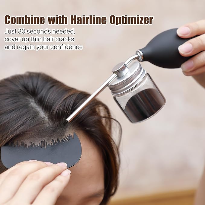Hair Building Fiber Spray with Hairline Optimizer, Hair Fibers Spray for Hair-building, Portable Fiber Powder with Nozzle, Hairline Building Powder Accessory(Black)