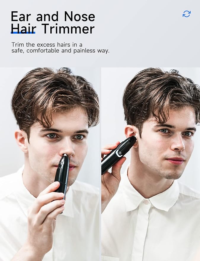 ZORAMI Rechargeable Ear and Nose Hair Trimmer - 2025 Professional Painless Eyebrow & Facial Hair Trimmer for Men Women, Powerful Motor and Dual-Edge Blades for Smoother Cutting Black