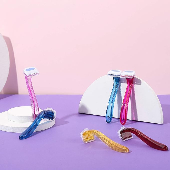 Honoson 12 Pcs Disposable Bikini Razors for Women Bikini Line Trimmer Shaver Small T Type Razor Durable Travel Accessories Pubic Hair Removal Beauty for Body Cosmetic Tool(Multicolor)