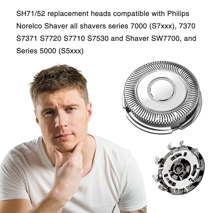 SH71/70 Replacement Head Shaver Compatible with Phillips Norelco Series 7000 and angular-shaped 5000 (S5xxx), SH71/70 Blades for Philips 7000 Replacement Heads for 7500 7530 S7370 S7371, 6-Pack