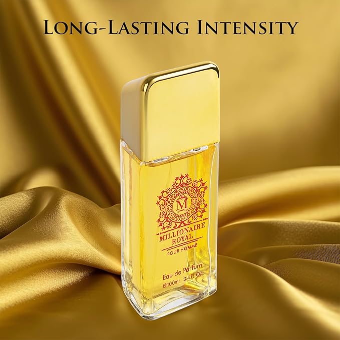 Millionaire Royal for Men - Oriental Fresh Woody Fragrance - Top Notes of Mandarin, Bergamot & Cardamom - Natural, Mild, Free of Parebens, Vegan & Cruelty-Free - Elegant 100ml Bottle, Parfume for Men