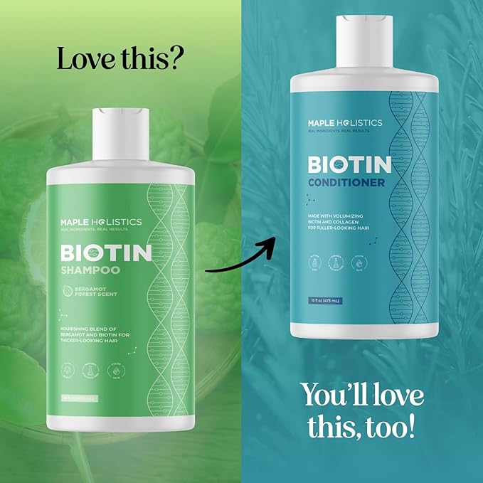 Woodsy Biotin Shampoo for Thinning Hair - Volumizing Shampoo for Fine Hair with B Vitamins Rosemary Bergamot Spruce & Tea Tree Oils - Paraben Silicone and Sulfate Free Vegan Formula (16 Fl Oz)