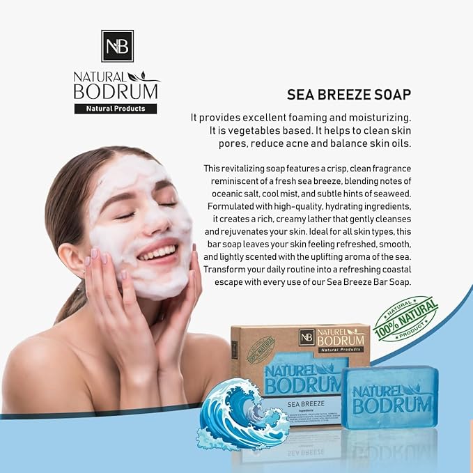 Sea Breeze Organic Soap Bar for Women and Men, Pack of 7 Glycerin Soap Bars - Detoxifying Mineral-Rich Facial & Body Bar Soap with Natural Glycerin - Natural & Vegan Spa Gift, for All Skin Types
