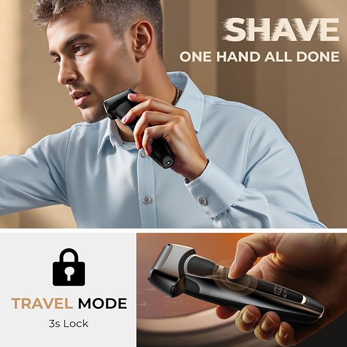 Rechargeable Electric Razor for Men: Floating Foil Shavers with LED Display - Waterproof Wet Dry - 30° Precision Blades, Travel Lock, Face Shaving