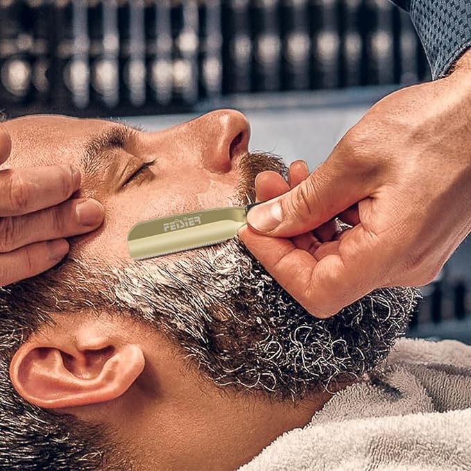 Straight Razors for Men, Professional Straight Single Edge Razor Kit, Silicone Handle Straight Razor with Guard,Stainless Steel Barber Razor for Shaving,Salon Shavette,10 Blades Included