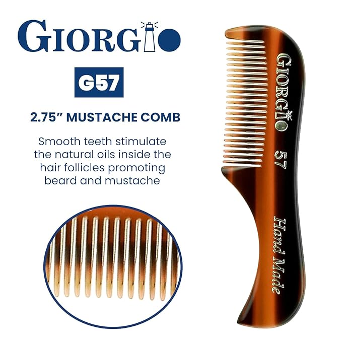Giorgio G57 Extra Small 2.75 Inch Men's Fine Toothed Beard and Mustache Comb for Facial Hair Grooming and Styling. Wallet Pocket Comb Handmade of Quality Durable Cellulose, Saw-Cut and Hand Polished