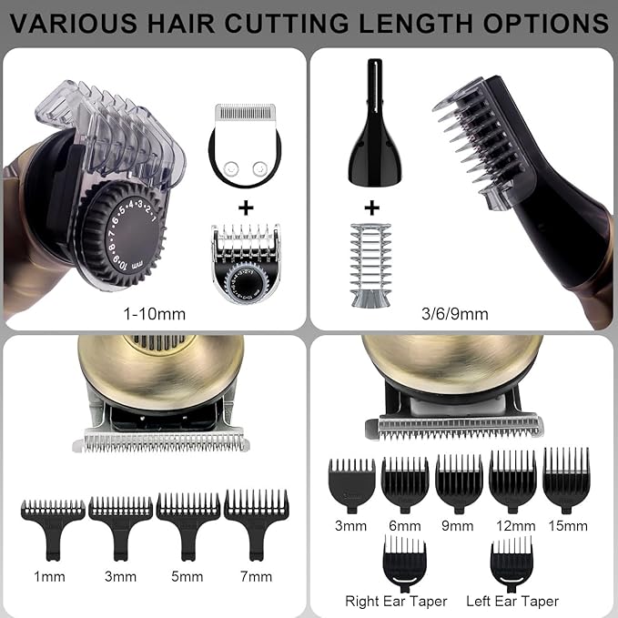 Hatteker Beard Trimmer Mustache Trimmer for Men 8 in 1 Adjustable Speed Hair Clipper T-Blade Electic Razor Shavers Cordless Mens Gift Grooming Kit with Face Nose Body (Bronze)