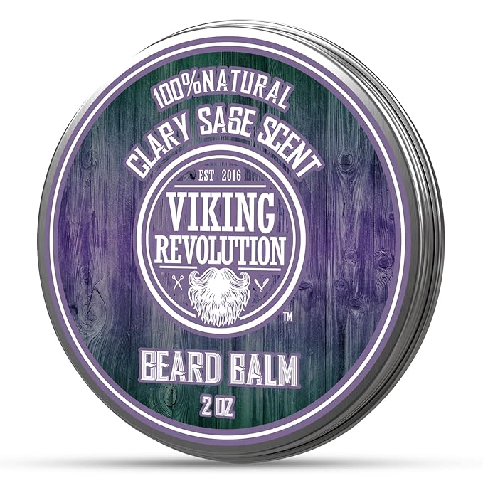 Viking Revolution Clary Sage Beard Balm - Beard Butter with Argan Oil, Beard Softener for Men with Jojoba Oil - Beard Moisturizer for Men with Beeswax - Beard Wax for Men (2oz, 1 Pack)