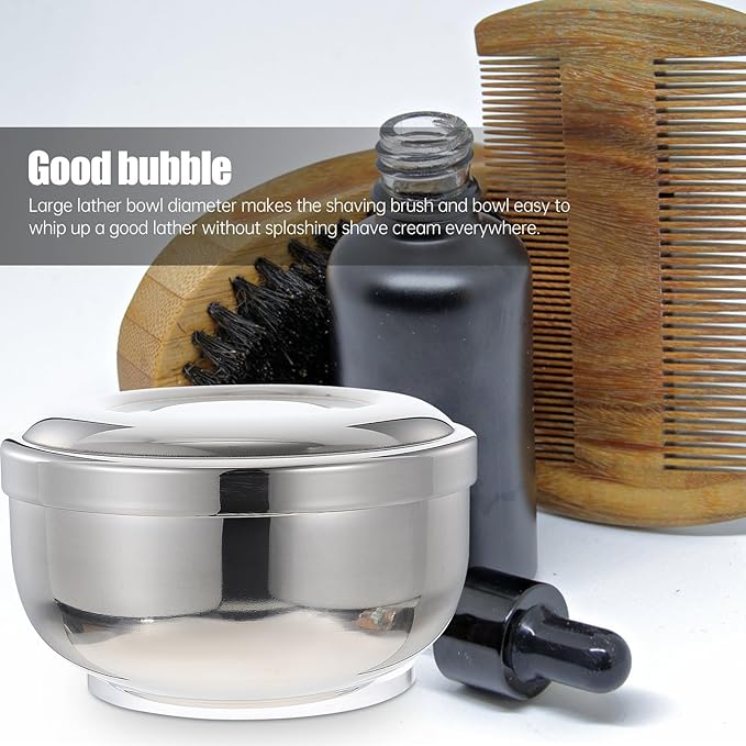 FRCOLOR Stainless Steel Shaving Soap Bowl Lid, Sturdy Men's Foaming Bubble Bowl for Barber Shop and Travel Shaving Accessories