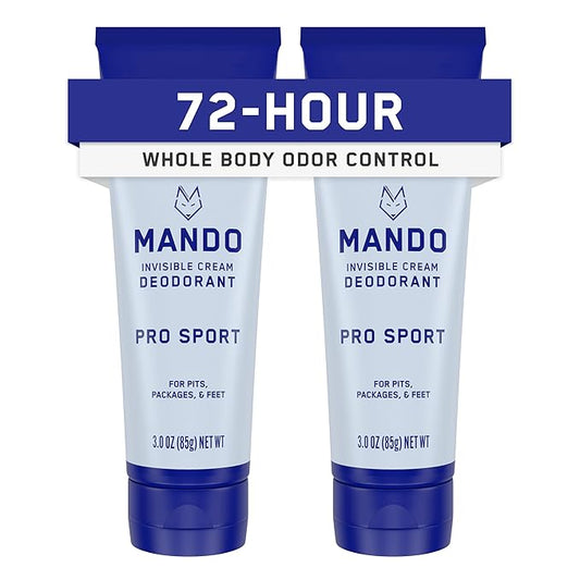 Mando Whole Body Deodorant For Men - Invisible Cream - 72 Hour Odor Control - Aluminum Free, Baking Soda Free, Skin Safe - 3 ounce (Pack of 2) - Pro Sport