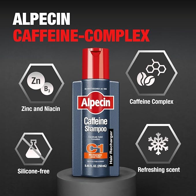 Alpecin C1 Caffeine Shampoo 8.45 fl oz, Cleanses the Scalp to Promote Natural Hair Growth, Leaves Hair Feeling Thicker and Stronger