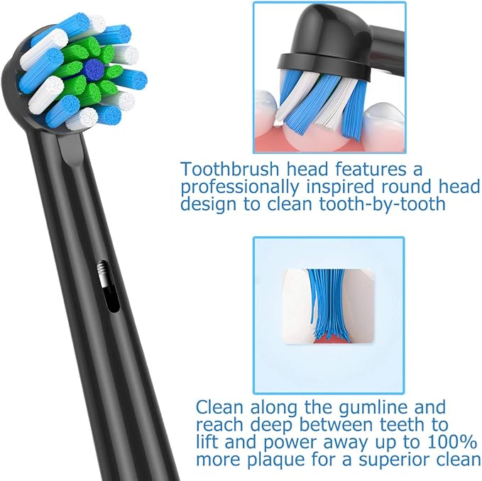 Replacement Toothbrush Heads Compatible with Braun Oral b 7000/Pro 1000/9600/ 5000/3000/8000/Genius and Smart Electric Toothbrush, 16 Pcs (Black)