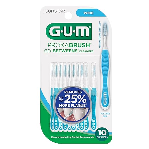 GUM Proxabrush Go-Betweens - Wide - Interdental Brushes - Soft Bristled Dental Picks for Plaque Removal Health - Safe for Braces & Dental Devices, 10 Count (Pack of 6)
