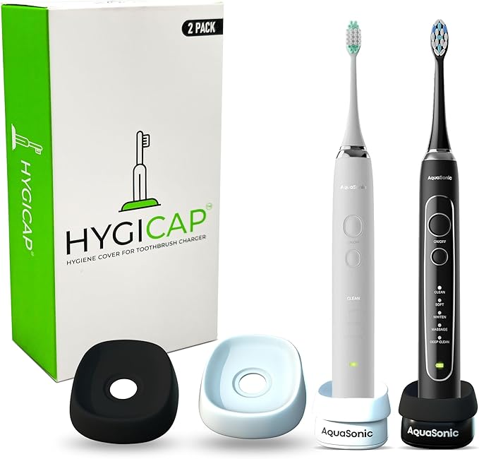 Hygiene Cover for AQUASONIC Electric Toothbrush Charger 2-Pack - Protects AQUASONIC Chargers from Gunk/Residue, Waterproof, Easy to Clean, Food Grade Silicone (Does not fit Other Brands)