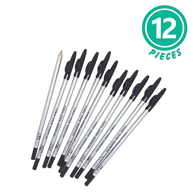 Barber Magic 12 PCS Pencil Supplies Lineup Tool with Built-in Sharpener for Men and Women Perfect Hairline over Beard, Mustache & Eyebrow Shaping