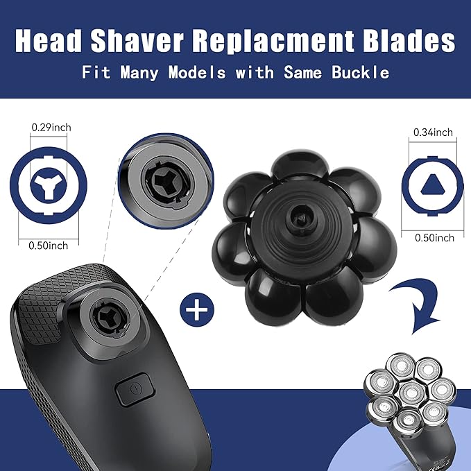 Universal Replacement Heads for Blade,Replacement Blades Compatible with Most Major Head Shaver Brands, Easy-to-Install Electric Razor Shaver Heads for Bald Men. (8 Silver)