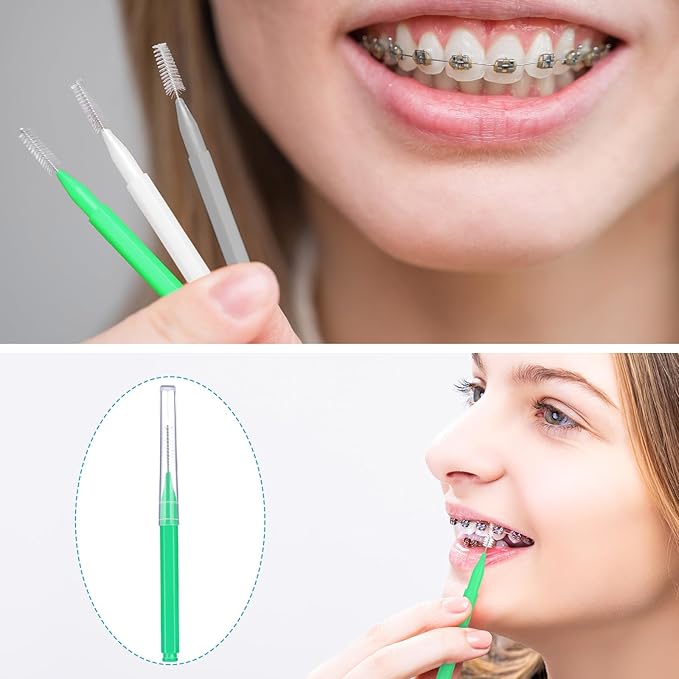 Patelai 100 Pieces Braces Brush for Cleaner Interdental Brush Toothpick Dental Tooth Flossing Head Oral Dental Hygiene Flosser Toothpick Cleaners Tooth Tool(Assorted Colors,Multiple Sizes)