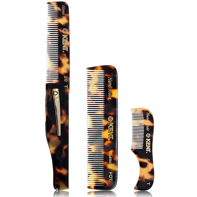 Kent Combs 20T, 81T, FOT for Men Beard Comb Set, Folding Comb for Travel and Home Care, Mustache and Mini Combs for Men, Handmade Mens Beard Grooming Set