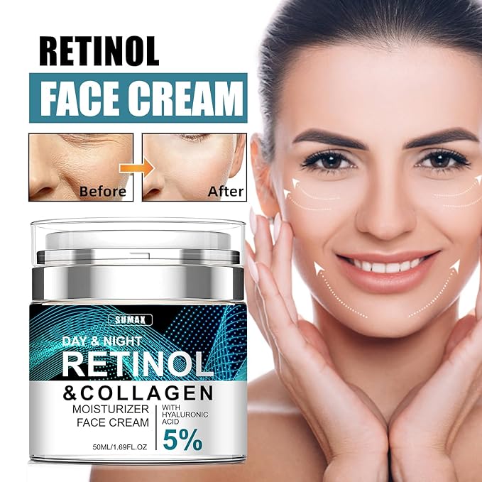 Retinol Collagen Cream for Face - Anti-Aging Face Moisturizer for Face, Firming Skin Care for Neck,Reduce Fine Lines Lifting and Firming 24-Hour Facial Care For All Skin Type(1.7 fl.oz)