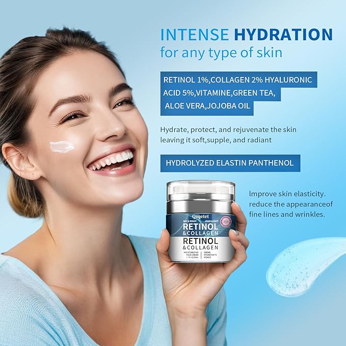 Retinol Face Cream, 1.7 fl.oz Anti-Aging Facial Moisturizer, Collagen Hyaluronic Acid Cream, Daily Moisturizer Face Lotion for All Skin Tapes, Women and Men