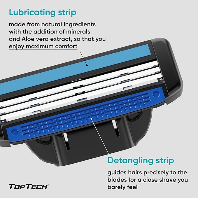 Razor 3 for Men - Replaceable Cartridges for Manual Shaving Razor - 3-Blade Technology Refills - Fits Gillette Mach3 - Soft Shave Sharp Blades - Cost-effective Refill (8 refills)