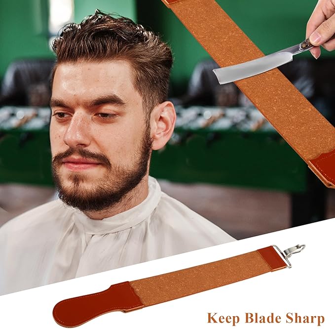 Strops, Genuine Leather Strop Strap Barber Straight Folding Barber's Leather Sharpener Sharpening Belt, Double Sided Leather Strop for Sharpening and Smoothing After Honing Razors