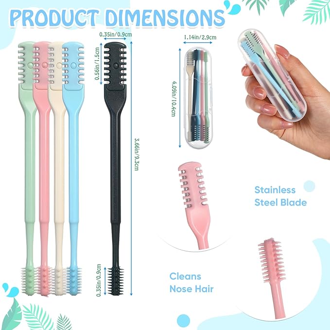 25 Pcs 2-in-1 Nasal Hair Cutter Travel Double Sided Nose Hair Trimmer for Women Men Portable 360° Rotating Manual Nose Nasal Knife Soft Cleaning Brush with 5 Box Travel Package Multicolor