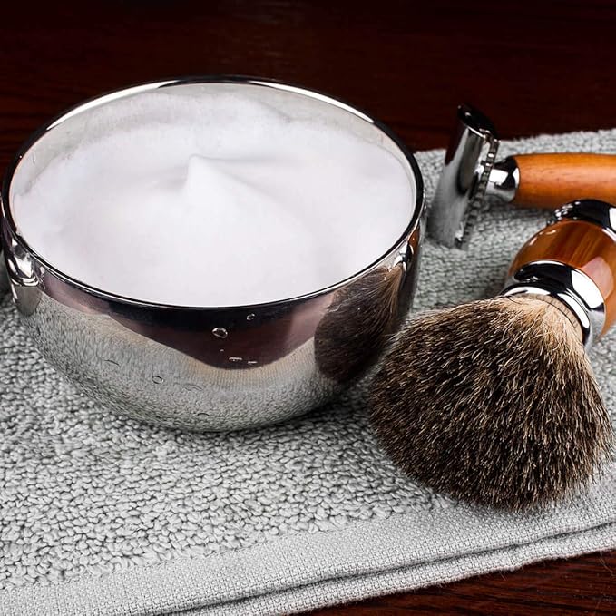QSHAVE Stainless Steel Shaving Bowl with Lid 4 Inch Diameter Large Deep Size Chrome Plated Shinning Finish
