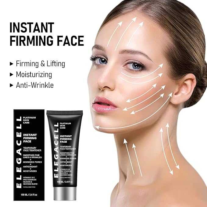 Elegacell Face Tightener Instant Face Lift Cream Temporary Frim Skin Tightening and Lifting Cream-Smooth the Look of Fine Lines - Daily Moisturizer for Women and Men - 100ml, 3.4 fl.oz