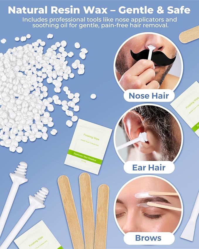 Nose Wax Kit with 100g Natural Resin Wax & 20 Sticks, Mini Nose Hair Wax Kit with Smart Temp Control, USB Fast Heat, 3-Min Hair Removal – Lasts 4–6 Weeks | For Nose & Ear, Up to 15 Uses