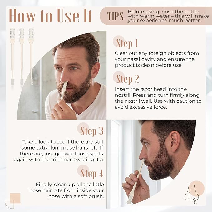 2-in-1 Nasal Hair Cutter Travel Double Sided Nose Hair Trimmer for Women Men Portable 360 Rotating Manual Nose Nasal Knife Soft Cleaning Brush with 5 Box Travel Package Yellow (15 Pcs)