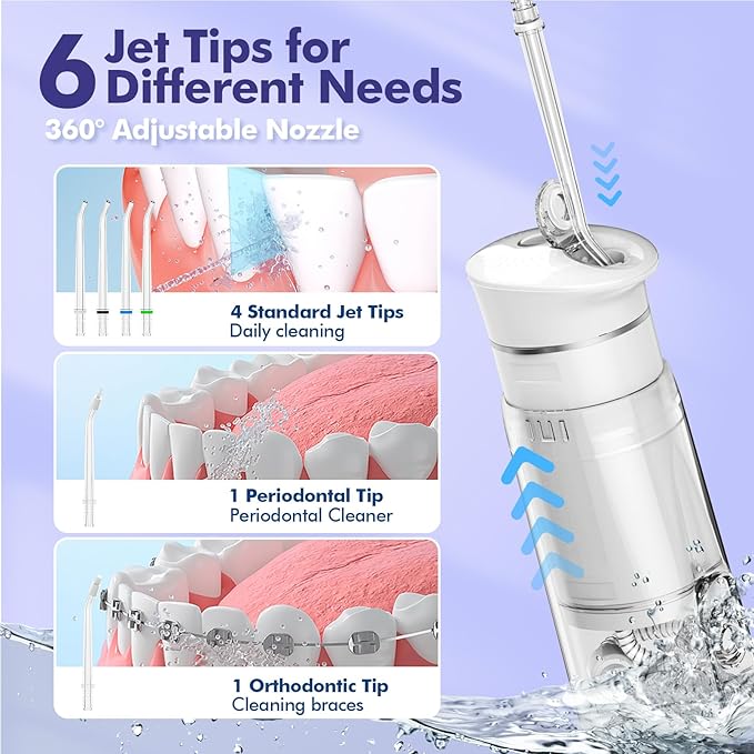 Bezvoi Water Flosser Mini Cordless Portable: 5 Modes Travel Water Dental Floss with Telescopic Water Tank, IPX7 Waterproof Oral Irrigator for Teeth Cleaning Gums,Orthodontic,Braces Care (White)