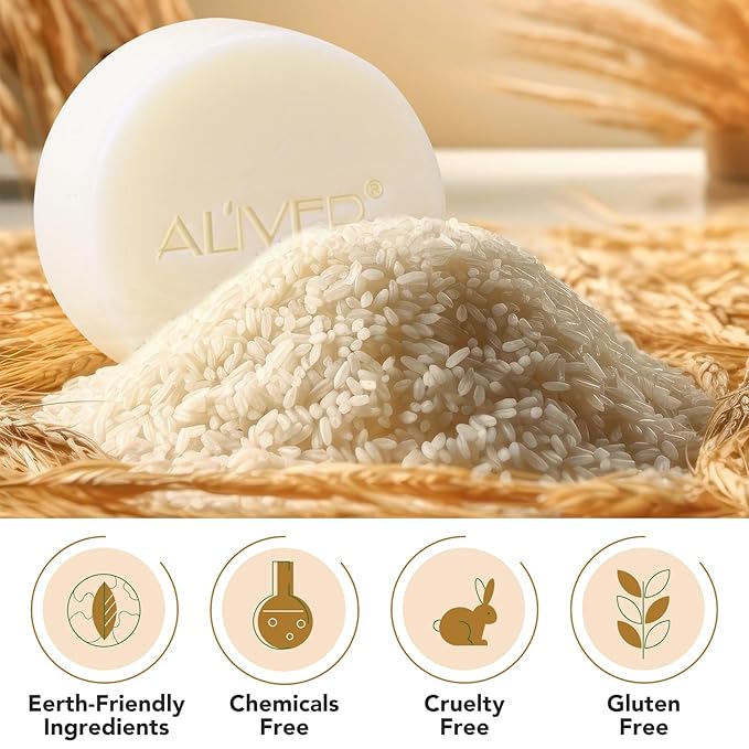 Rice Water Shampoo Bar for Hair Growth, 3.2oz Vegan & All Natural Hair Growth Shampoo Bar, For Hair Growth and Moisturizing,for Dry Damaged Hair,pH Balanced, For all hair types, Easy for Travel