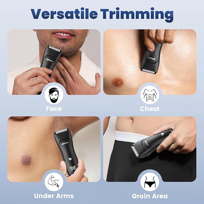 Body Hair Trimmer for Men, Electric Manscape Groin Trimmer with Skin-Safe Ceramic Blade, Waterproof Ball Trimmer for Chest, Beard, and Pubic Hair