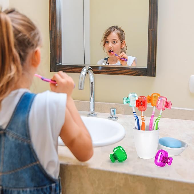6 Pack Toothbrush Covers Portable Toothbrush Protector Coverings Clips Tooth Brush Storage Head Cover Cap for Kids Bathroom Home Travel Tooth Brush Case