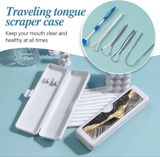 Toothbrush Travel Case - Colorful Pattern, Holder and Covers for Toothbrushes, Includes Tongue Scraper Case