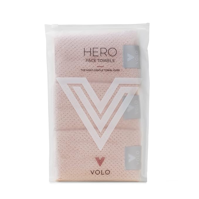 VOLO Hero Cloud Pink Face Towel | Reusable Facial Wash Cloths | Makeup Remover & Post Shower Washcloths | Ultra Soft, Absorbent, Gentle, Fast Drying Nanoweave Fabric Face Towels | Microfiber 3PK