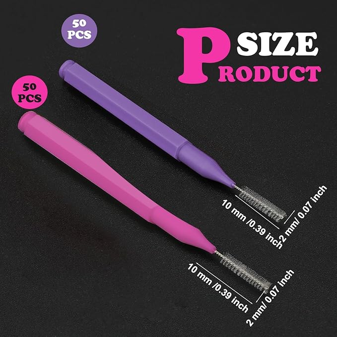 Patelai 100 Pieces Braces Brush for Cleaner Interdental Brush Toothpick Dental Tooth Flossing Head Oral Dental Hygiene Flosser Toothpick Cleaners Tooth Tool(Pink,Purple,Suitable Size)
