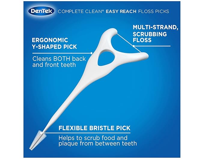 DenTek Easy Reach Complete Clean Floss Picks, with Strong Dental Floss, 75 Count, 3 Pack