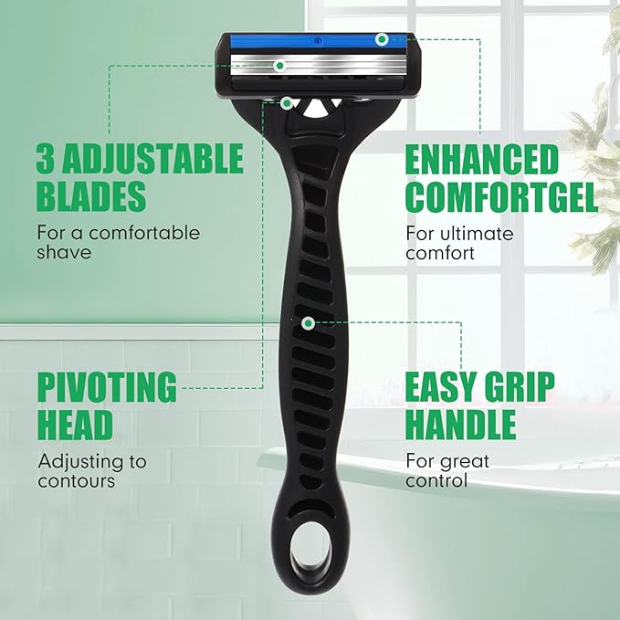60 Pcs Men's Disposable Razors Set 3 Blade Bulk Sensitive Head Shaving Razors for Men Travel Hotel Spa Christmas Party Gift