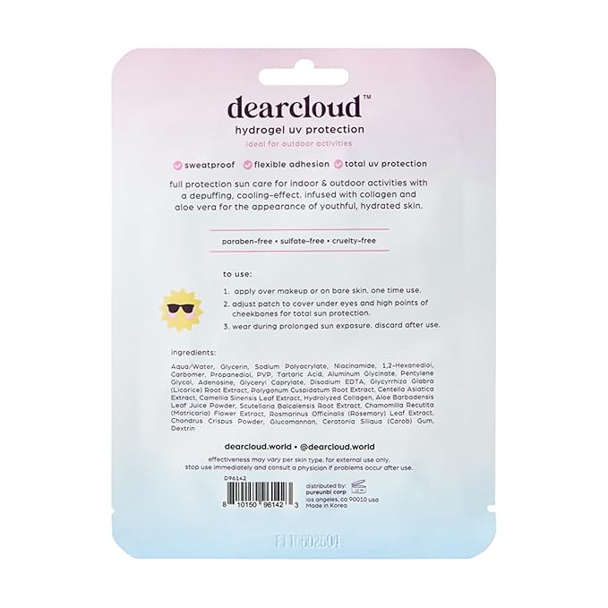 dearcloud UV Block Hydrogel Sun Patches – Korean Skincare Sunscreen for Face & Under Eyes (1 Pair / 2 Patches)
