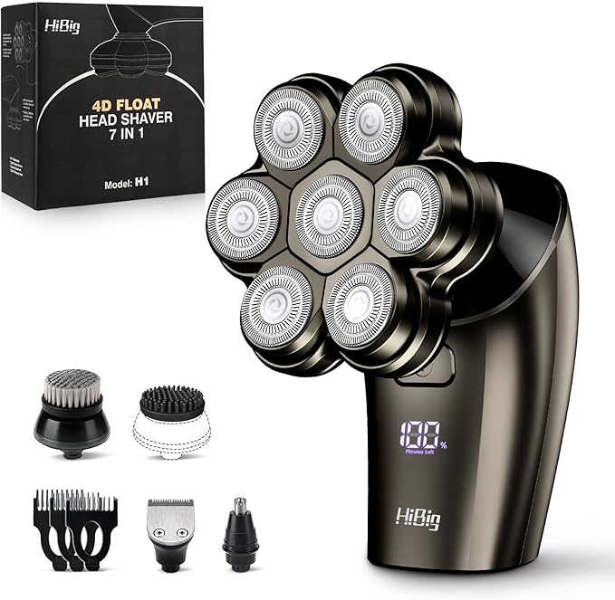 7D Arc Electric Shaver for Head & Body, 5-in-1 Upgraded Electric Razor for Men, Waterproof Wet/Dry Detachable Head Shaver, LED Display Rechargeable Electric Shaving & Grooming Kit, Grey