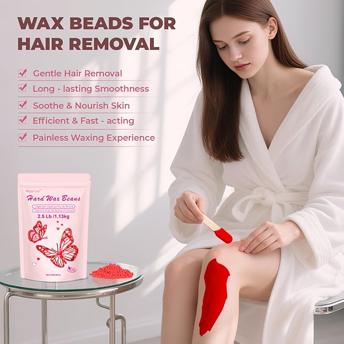 Wax Beads 2.5lb,Hard Wax Beads Suitable for Brazilian Bikini & Coarse Hair, Sensitive Skin Hard Wax for Hair Removal (Face/Body/Armpit), Refill Wax Bags for At-Home Waxing
