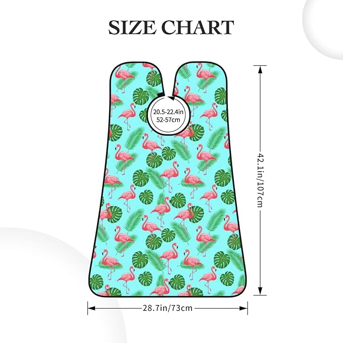 Waterproof Grooming Apron, Non-Stick Beard Bib with Suction Cups, for Green Tropical Palm Banana Leaves Lovely Exotic Bird Pink Flamingo