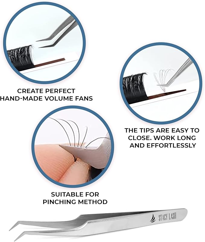 Stacy Lash STL-13 Curved Eyelash Extension Tweezers/Precision Tool for False Lashes Application/Supplies for Classic Extensions & Premade Fans/Tool Applicator for Volume Eyelashes/Beauty Accessories
