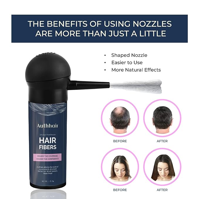 Hair Fibers for Thinning With Spray Applicator Pump Nozzle, Undetectable Natural Formula, Thicker Fuller Hair in 15 Seconds, Conceals Balding Areas for Men Women, 0.97Oz (Dark Brown)